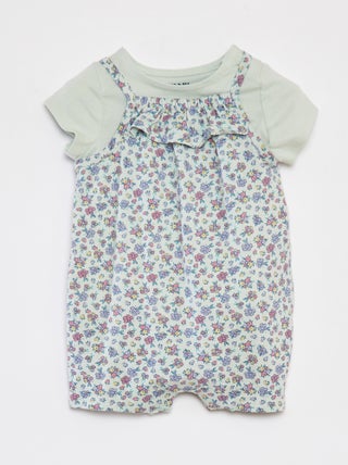 T-shirt + combishort à imprimé fleuri - 2 pièces