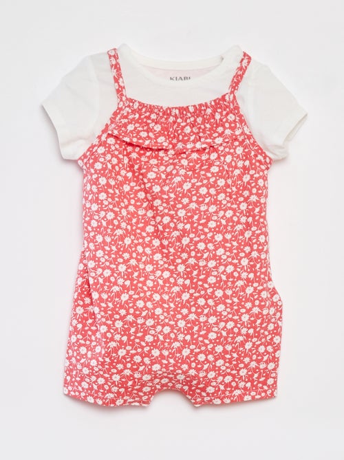 T-shirt + combishort met bloemenprint - 2-delig - Kiabi