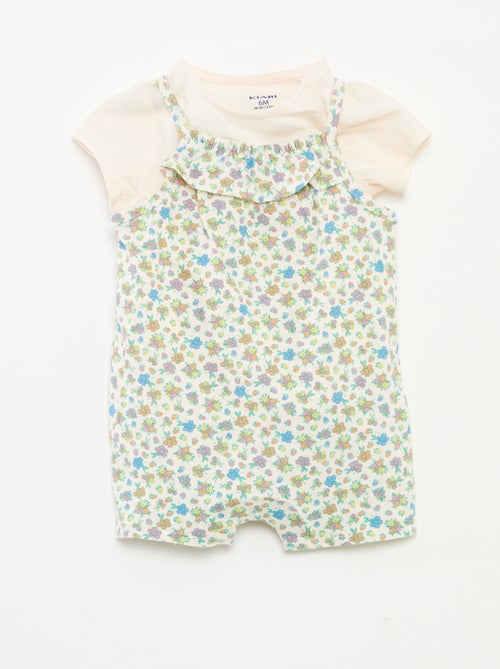 T-shirt + combishort met bloemenprint - 2-delig - Kiabi