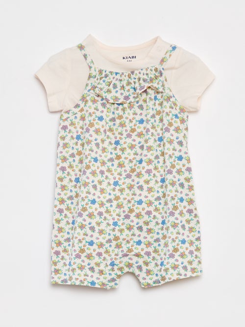 T-shirt + combishort met bloemenprint - 2-delig - Kiabi
