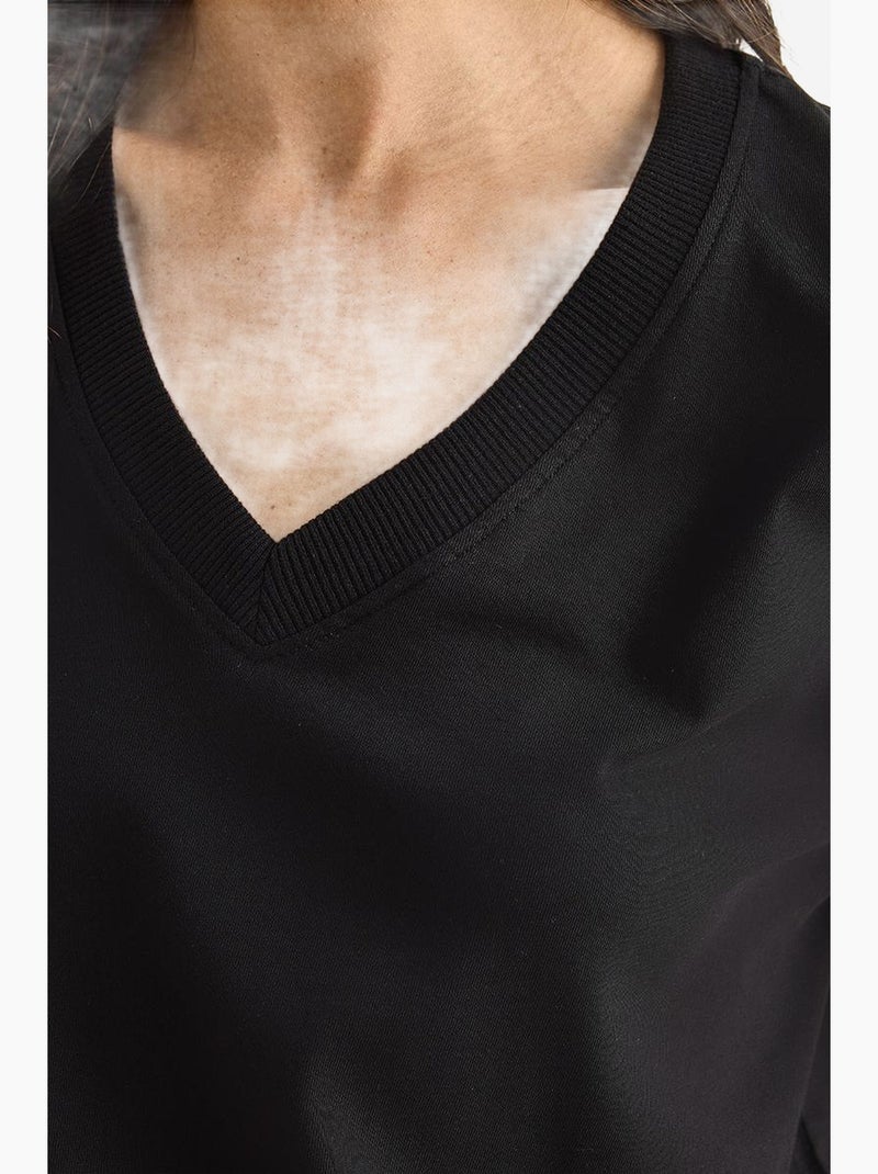 T-shirt confortable en coton biologique à col en v profond lucci Noir - Kiabi