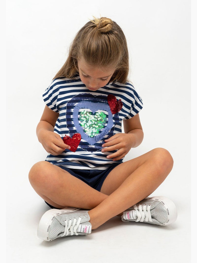 T-shirt conguitos corazones Bleu marine - Kiabi