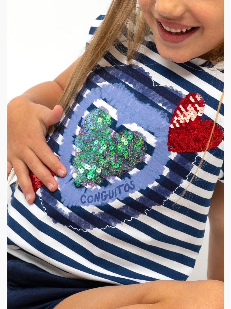 T-shirt conguitos corazones Marineblauw - Kiabi