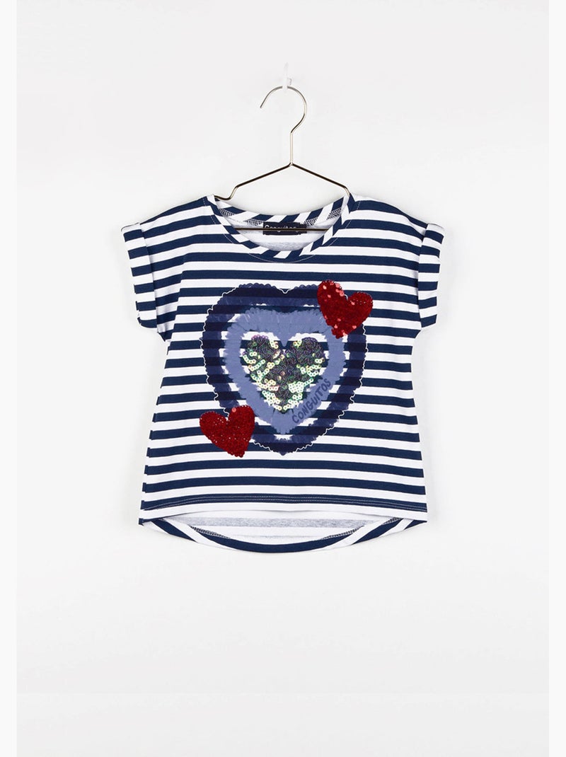 T-shirt conguitos corazones Marineblauw - Kiabi