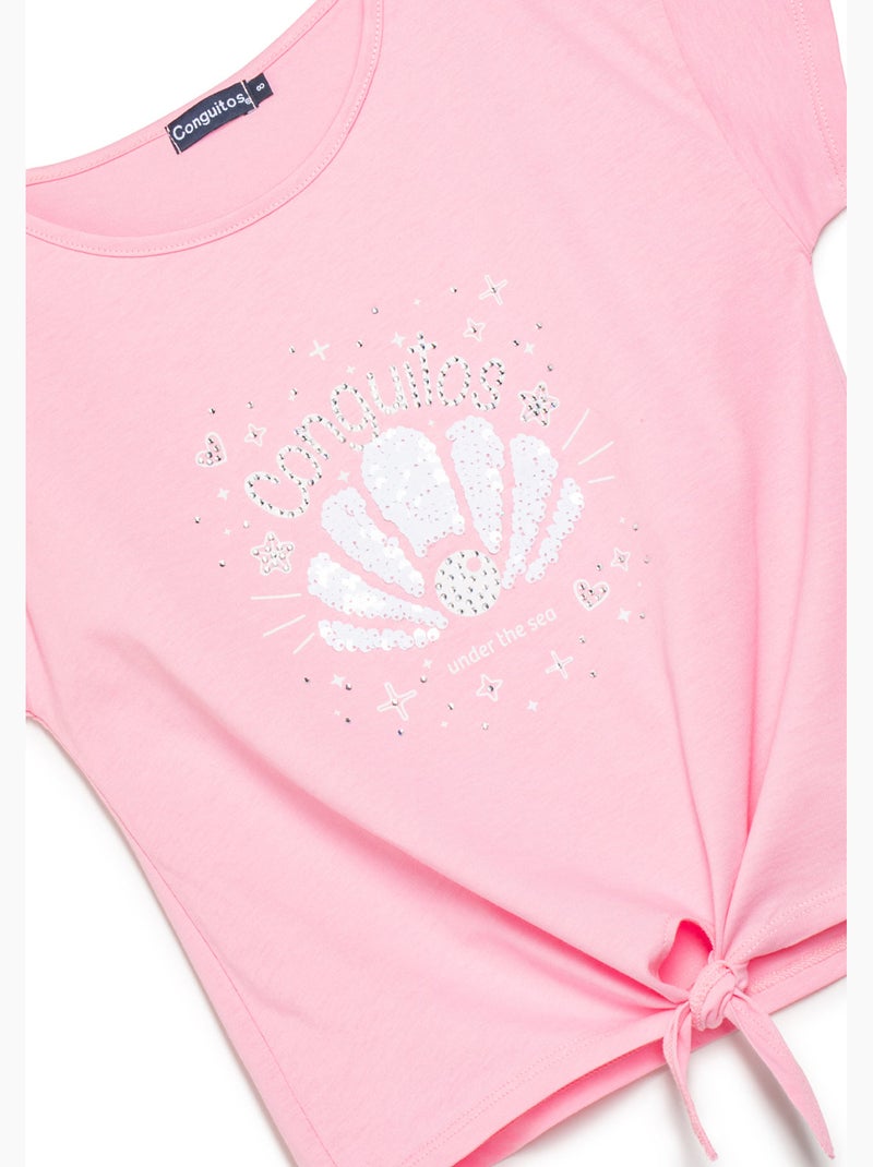 T-shirt conguitos diseño frontal purpurina Rose - Kiabi