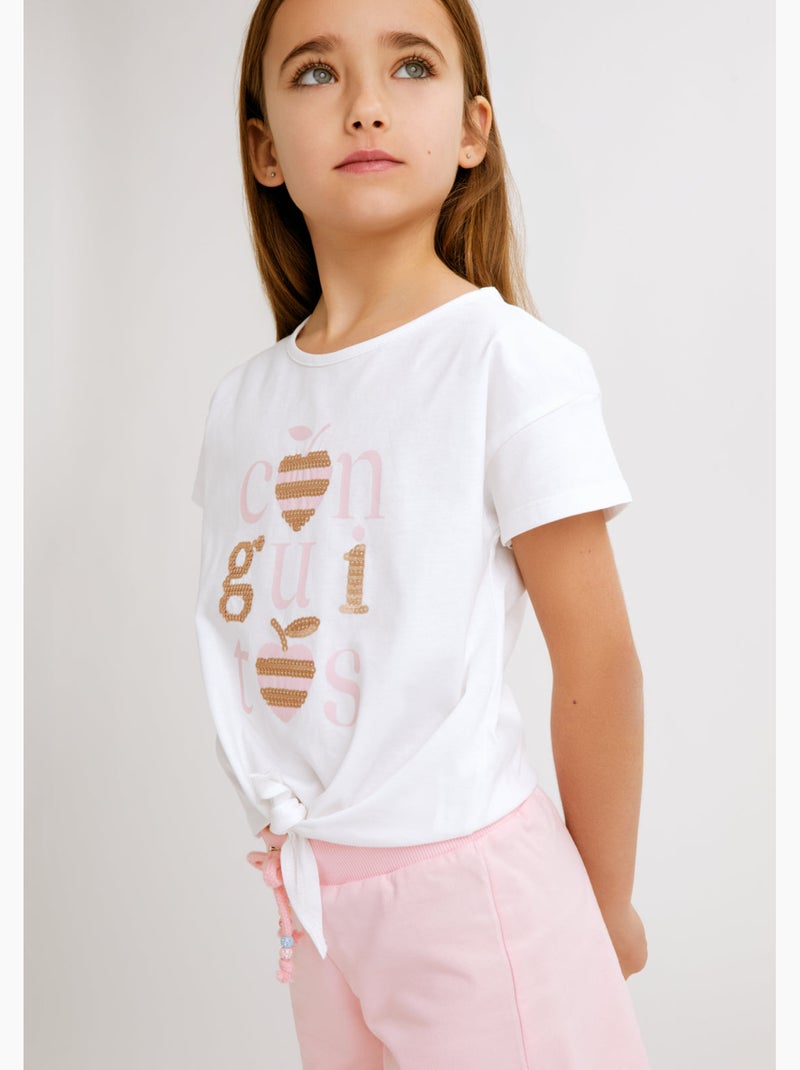 T-shirt conguitos lentejuelas Wit - Kiabi