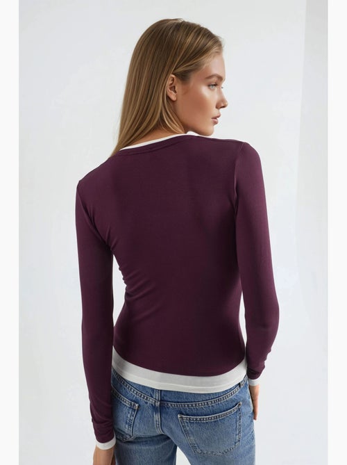 T-shirt contrasterende biezen lange mouw busem - Kiabi T-shirt contrasterende biezen lange mouw busem - Kiabi