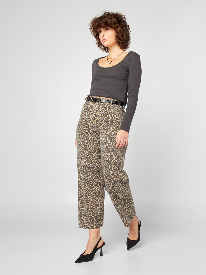 T-shirt côtelé à col rond Noir - Kiabi