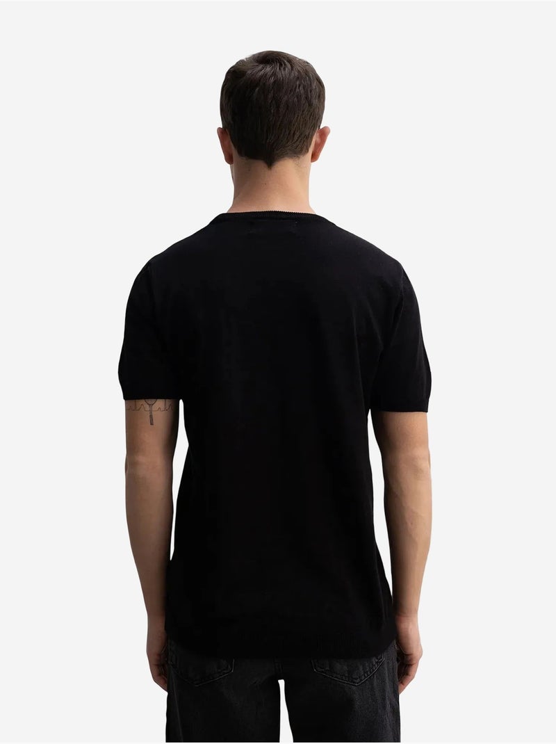 T-shirt côtelé à col rond uni giesto Noir - Kiabi