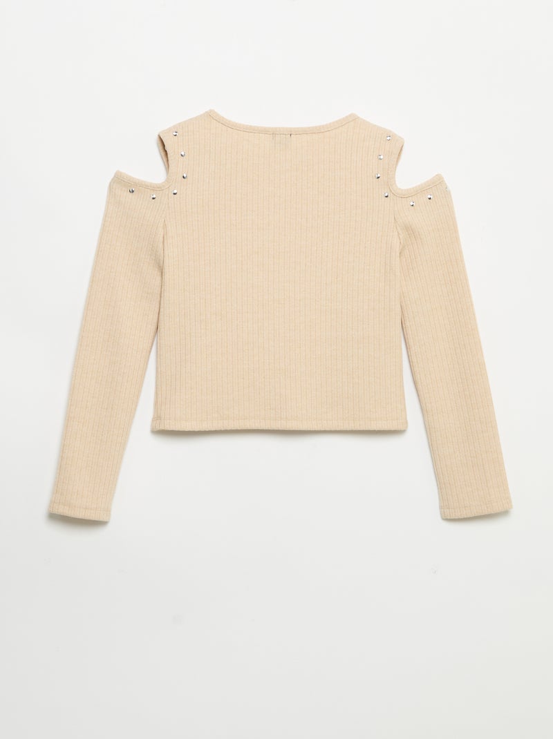 T-shirt côtelé à épaules dénudées Beige - Kiabi