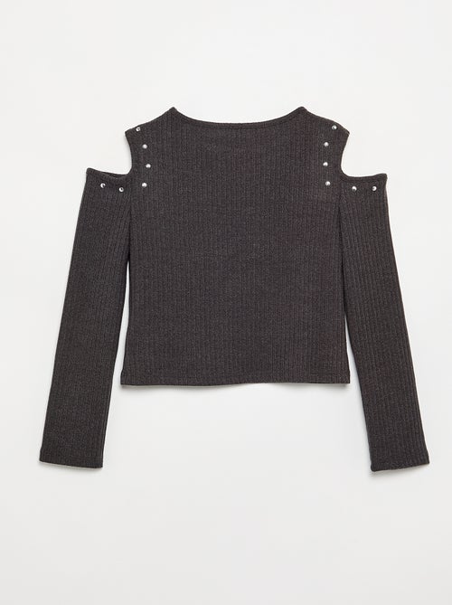 T-shirt côtelé à épaules dénudées - Kiabi