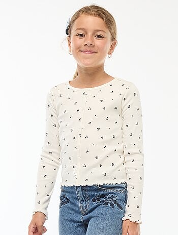 T-shirt côtelé à fleurs