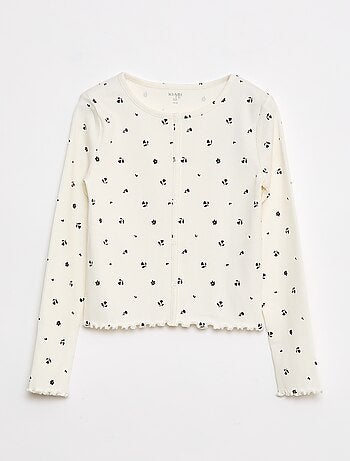 T-shirt côtelé à fleurs