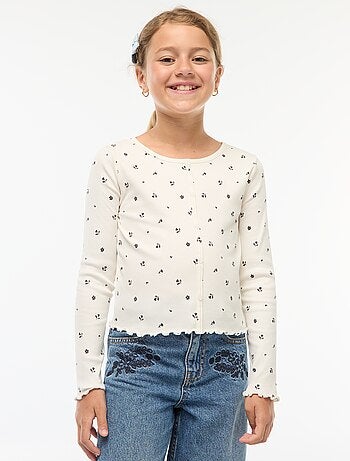 T-shirt côtelé à fleurs