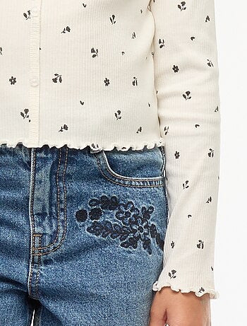 T-shirt côtelé à fleurs