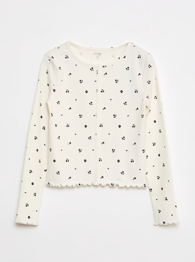 T-shirt côtelé à fleurs Blanc - Kiabi