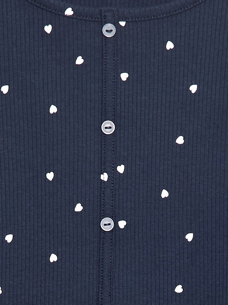 T-shirt côtelé à fleurs Bleu marine - Kiabi