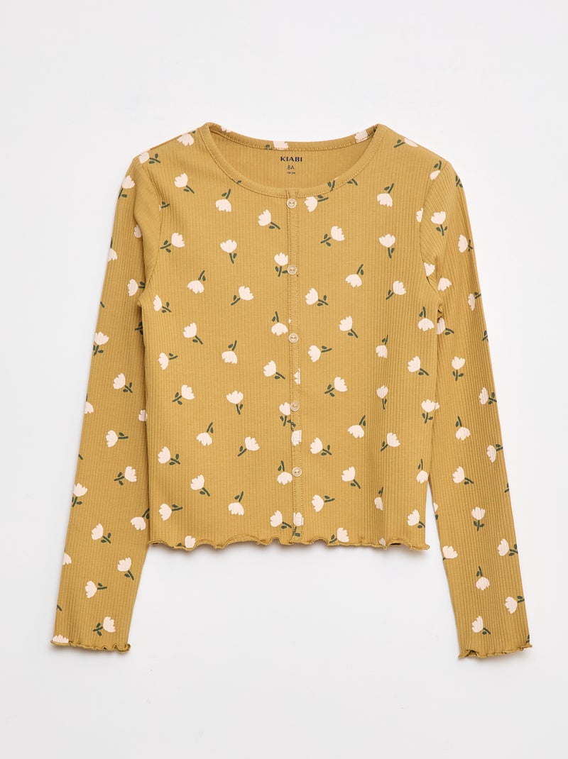T-shirt côtelé à fleurs Jaune - Kiabi