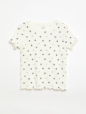 T-shirt côtelé à manches courtes volantées