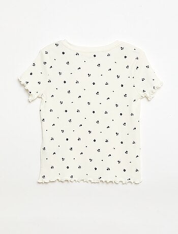 T-shirt côtelé à manches courtes volantées