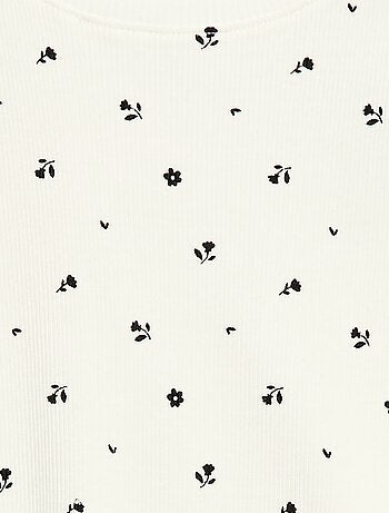 T-shirt côtelé à manches courtes volantées