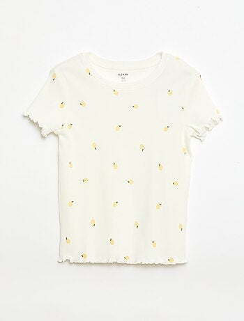 T-shirt côtelé à manches courtes volantées