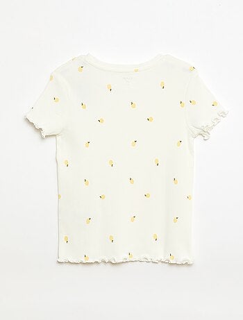 T-shirt côtelé à manches courtes volantées