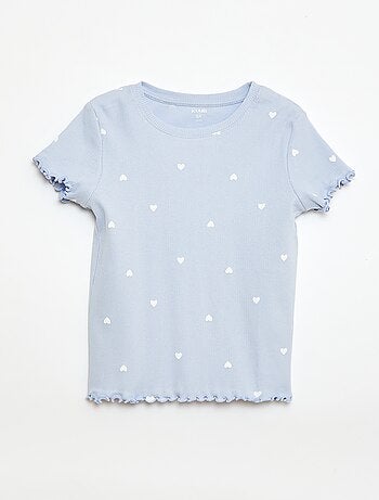 T-shirt côtelé à manches courtes volantées