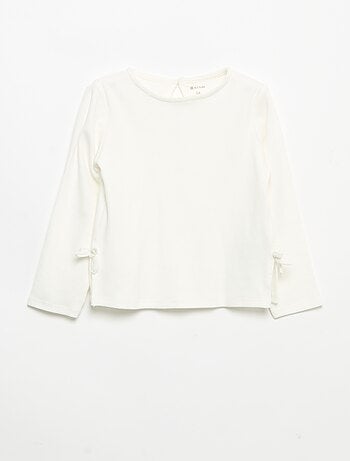 T-shirt côtelé à manches longues avec nœud