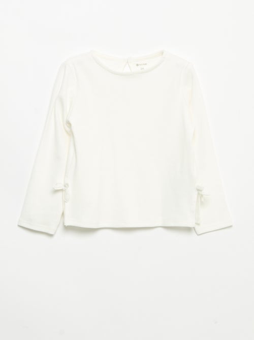 T-shirt côtelé à manches longues avec nœud - Kiabi
