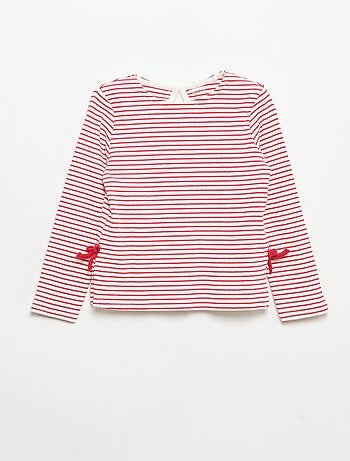 T-shirt côtelé à manches longues avec nœud