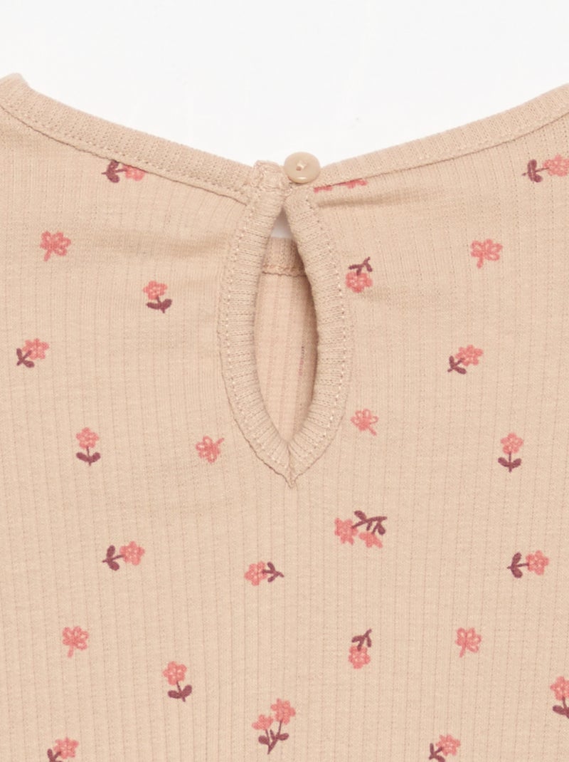 T-shirt côtelé à manches longues Beige - Kiabi