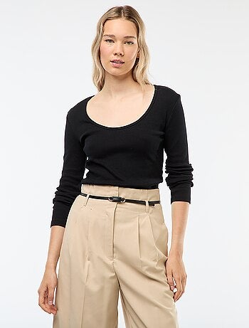 T-shirt côtelé à manches longues