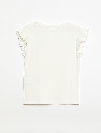 T-shirt côtelé à manches volantées
