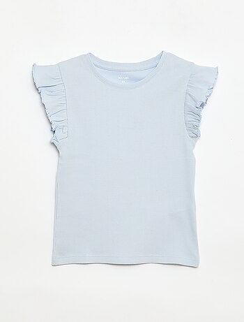T-shirt côtelé à manches volantées