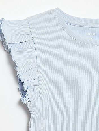 T-shirt côtelé à manches volantées