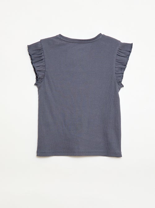 T-shirt côtelé à manches volantées - Kiabi