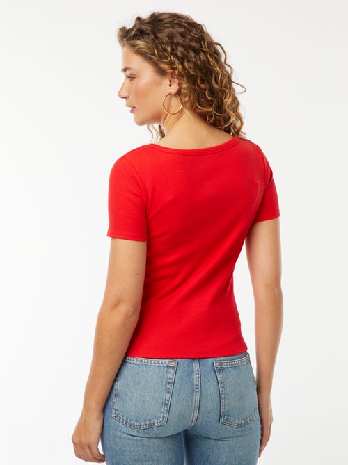 T-shirt côtelé à ouverture boutonnée - Kiabi