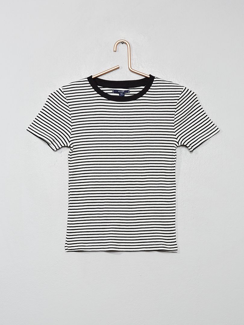 T-shirt côtelé à rayures rayé/noir/blanc - Kiabi