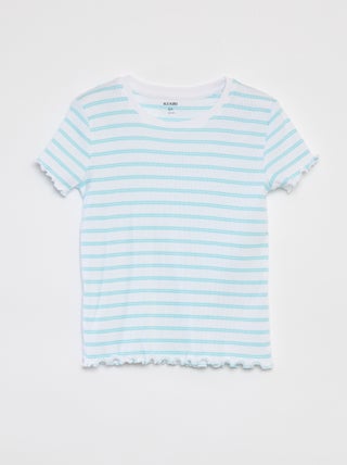 T-shirt côtelé avec bords ondulés et motifs
