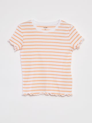 T-shirt côtelé avec bords ondulés et motifs