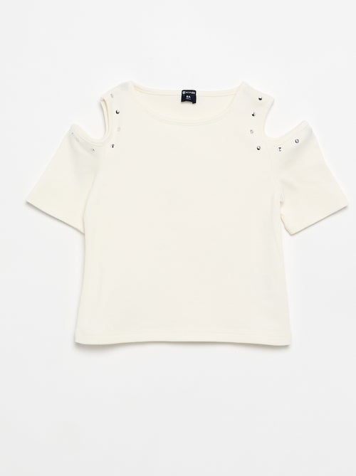 T-shirt côtelé avec clous et épaules nues - Kiabi