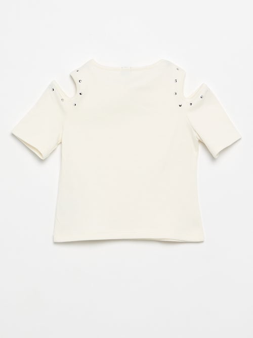 T-shirt côtelé avec clous et épaules nues - Kiabi