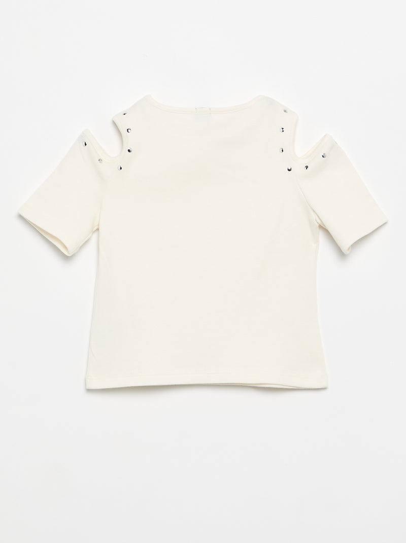 T-shirt côtelé avec clous et épaules nues Blanc - Kiabi