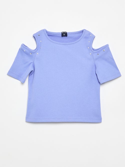 T-shirt côtelé avec clous et épaules nues - Kiabi