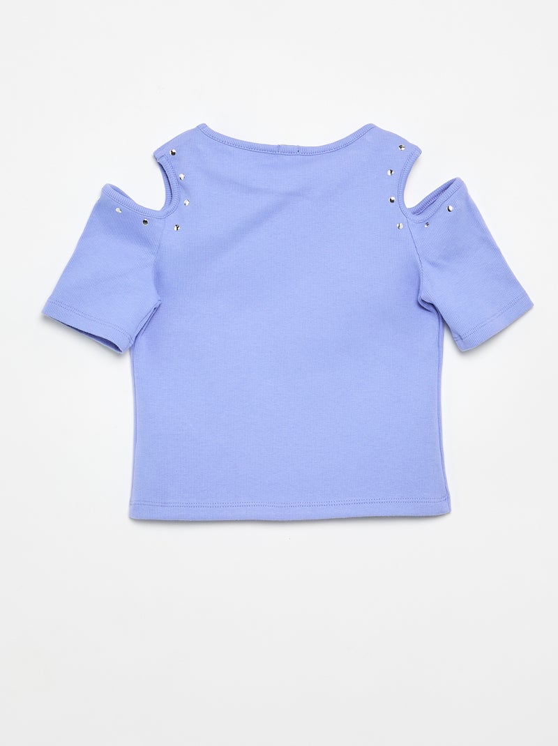 T-shirt côtelé avec clous et épaules nues Violet - Kiabi