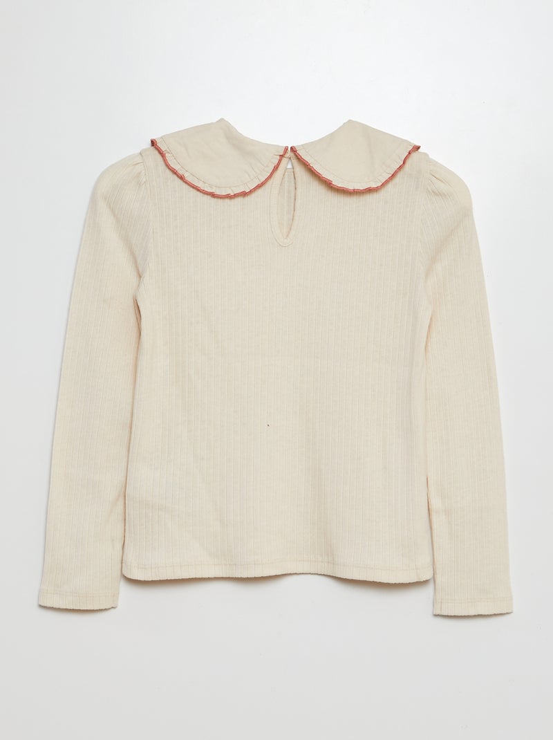 T-shirt côtelé avec col claudine Blanc - Kiabi