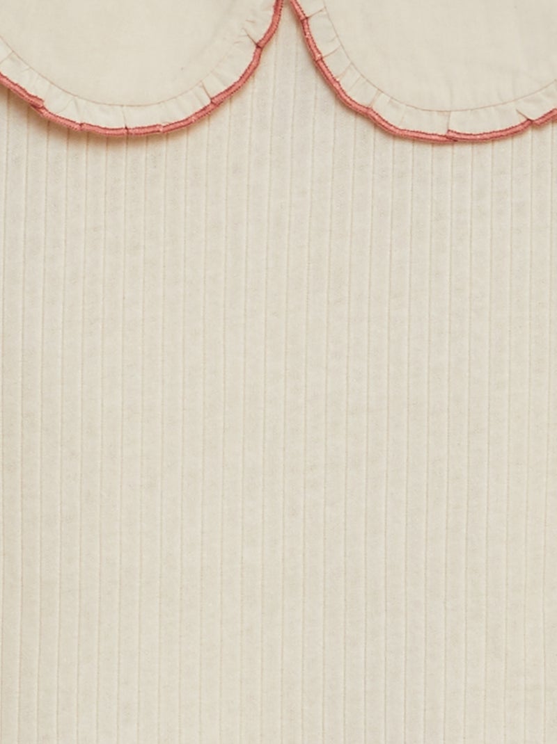 T-shirt côtelé avec col claudine Blanc - Kiabi