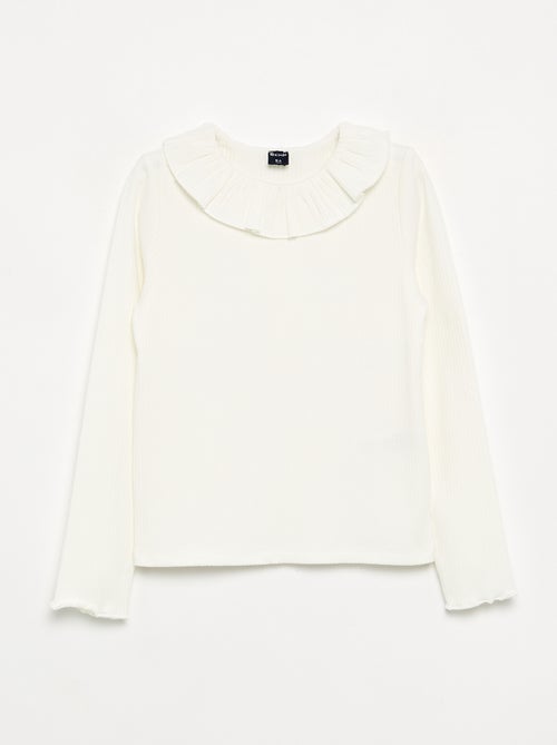 T-shirt côtelé avec collerette - Kiabi