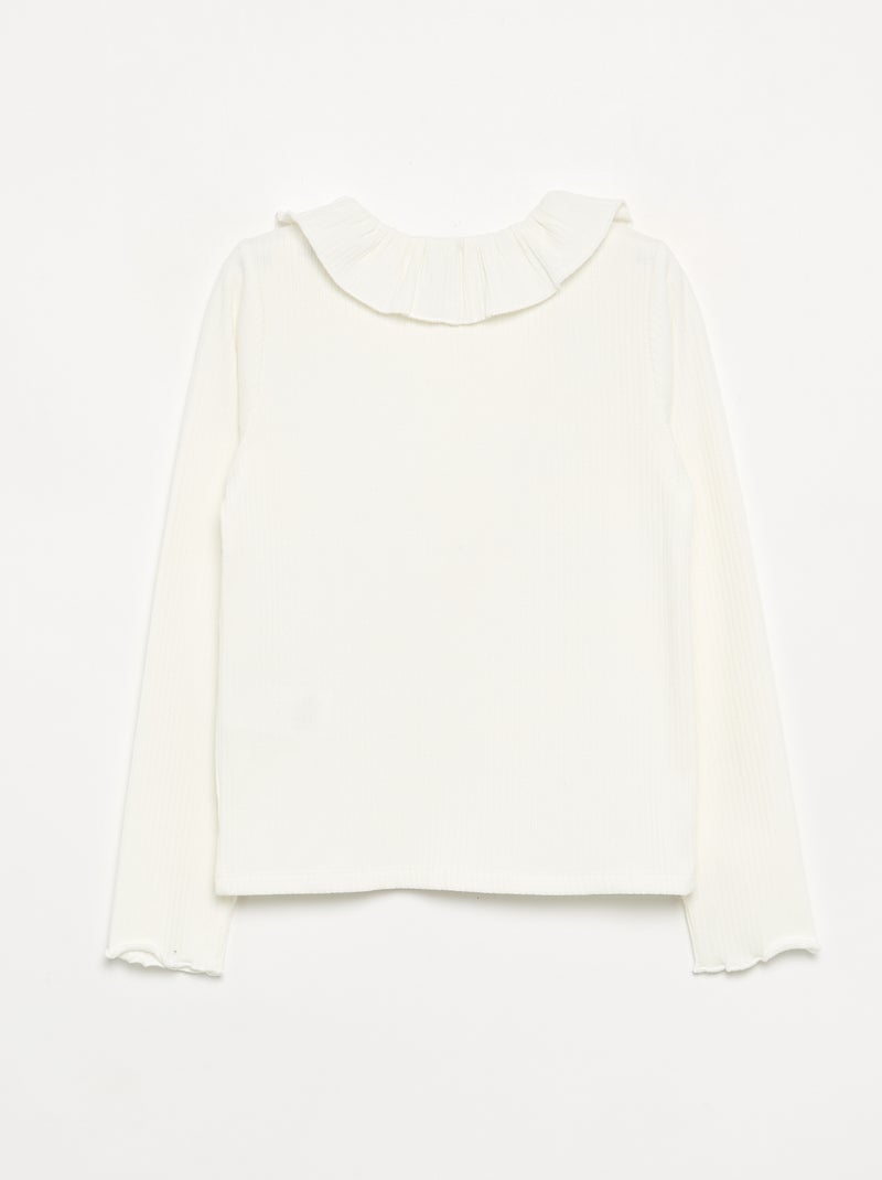 T-shirt côtelé avec collerette Blanc - Kiabi